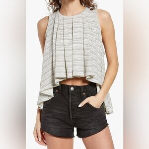 FREE PEOPLE Women’s Turn It Up Striped High-Low Tank Top Ivory/Blue Combo Size M